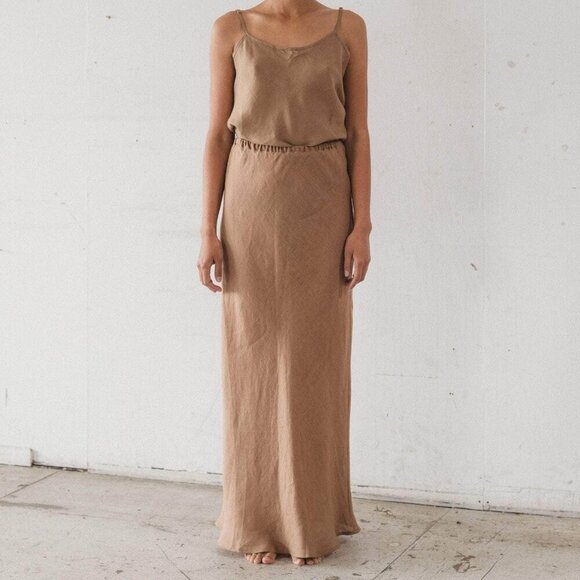 Baserange Dydine Skirt Linen Flared Maxi Ocular Brown Sheer Lagenlook - Picture 1 of 11